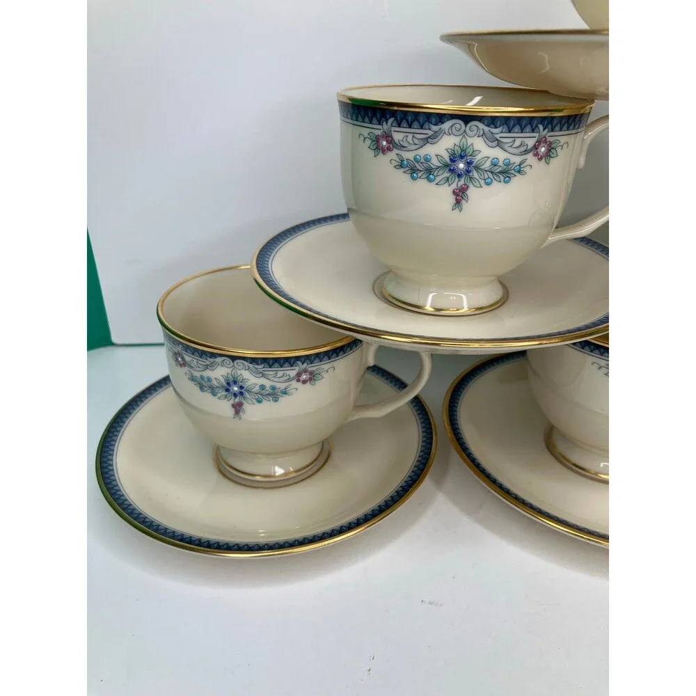 Lenox Columbia 6 Cups Footed & 6 Saucers Set Presidential Collection